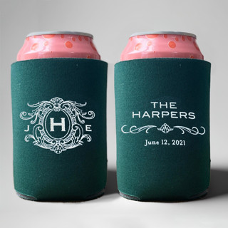 Custom Ornate monogram wedding can coolers, set of 50 Favors