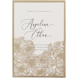 Old Gold Laser Cut Invitation Pocket with Roses Motif for 5x7 Card | Set of 10 | Envelopes Included Invitation Pockets