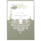 Sage Green Laser Cut Invitation Pocket for 5x7 Card | Set of 10 | Envelopes Included Invitation Pockets