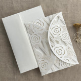White Rose Floral Lace Lasercut Petal Pocket for 5x7 inch Invitation | Pack of 10 | Envelopes Included Invitation Pockets