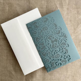 Dust Blue Lace Lasercut Pocket | Pack of 10 | Envelopes Included Invitation Pockets