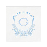 Custom Blue Floral Monogram Digitally Printed on White Napkin - Pack of 100 Napkins