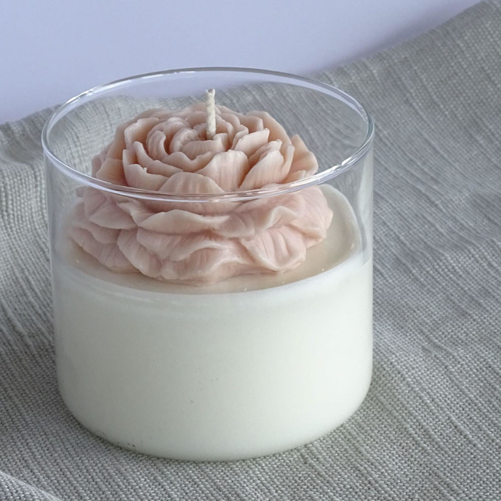Clear Peony Candle (Tan) Candles by LiveYoung Candle Co. Minted