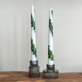 White with Holly Greenery Hand-Painted Taper Candles, Set of 2 Candles