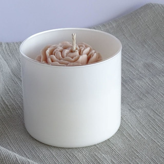 White Glass Peony Candle (Tan) Candles