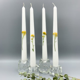 Yellow Alyssum Pressed Flower White Taper Candle Set Of 4 Candles