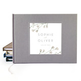 Custom Wedding Guest Book · Classic Floral Accents · Gray Linen Guest books