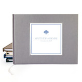 Custom Wedding Guest Book · Minimalist Nautical Shell · Gray Linen Guest books