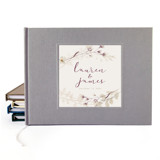 Custom Wedding Guest Book · Vintage Floral Bouquet · Gray Linen Guest books