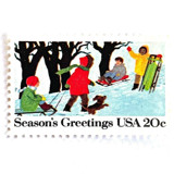 "Sledding" Postage Stamps | Contemporary Christmas Series | Unused USPS Postage 20c | Pack of 10 Postage Stamps