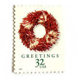 "Chili Pepper Wreath" Postage Stamps | Christmas Wreaths Series | Unused USPS Postage 32c | Pack of 10 Postage Stamps
