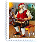 “Santa Building a Sled” Postage Stamps | Santa and Children Set | Contemporary Christmas Series | Vintage Unused USPS Postage 32c | Pack of 10 Postage Stamps