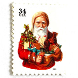 Winter Holidays “Santa with Toy Horse” Postage Stamps | Contemporary Christmas Series | Vintage Unused USPS Postage 34c | Pack of 10 Postage Stamps