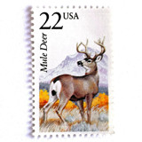 Mule Deer Postage Stamps | North American Wildlife Series | Vintage Unused USPS Postage 22c | Pack of 10 Postage Stamps