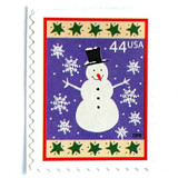 Winter Holidays “Snowman” Postage Stamps | Contemporary Christmas Series | Vintage Unused USPS Postage 44c | Pack of 10 Postage Stamps