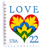 Hearts & Flowers Postage Stamps | Love Series | Dutch Folk Art Heart | San Francisco Wedding Stamps | Valentine | Vintage Unused USPS Postage 22c | Pack of 10 Postage Stamps