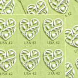 Green Wedding Hearts Postage Stamps | Wedding Series | Vintage Unused USPS Postage 42c | Pack of 10 Postage Stamps