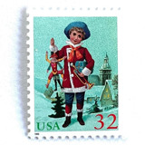 “Child with Jumping Jack” Postage Stamps | Santa and Children Set | Contemporary Christmas Series | Vintage Unused USPS Postage 32c | Pack of 10 Postage Stamps