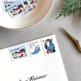 Christmas Blue Sled Vintage Postage, 10 Sets Postage Stamps