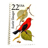 Scarlet Tanager Postage Stamps | North American Wildlife Series | Vintage Unused USPS Postage 22c | Pack of 20 Postage Stamps