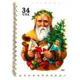 Winter Holidays “Santa with Dog” and Christmas Tree Postage Stamps | Contemporary Christmas Series | Vintage Unused USPS Postage 34c | Pack of 10 Postage Stamps