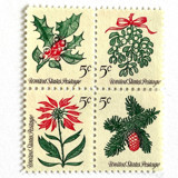 Set of 4 “Christmas Issue Se-Tenant” Stamps | Contemporary Christmas Series | Vintage Unused USPS Postage 5c | Pack of 10 Sets | 40 Individual Stamps Postage Stamps