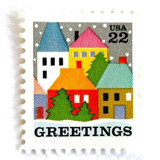 "Winter Village Scene" Postage Stamps | Contemporary Christmas Series | Unused USPS Postage 22c | Pack of 20 Postage Stamps