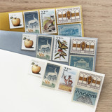 81 cents . Gold and Blue vintage postage stamps . Set of 5 Postage Stamps