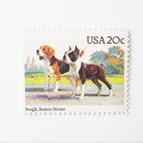 20 Cent Beagle & Boston Terrier Postage Stamps // Set of 10 // UNUSED Postage Stamps