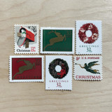 83 cents . Christmas Wreath Vintage Postage Stamps . Set of 5 Postage Stamps