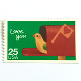 Love You Postage Stamps | Bird in Mailbox | Special Occasions Series | Christmas Holiday Stamps | Wedding Stamps | Vintage Unused USPS Postage 25c | Pack of 10 Postage Stamps