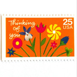 Thinking of You Postage Stamps | Folk Art Flowers | Special Occasions Series | Valentine's Day | Wedding Stamps | Vintage Unused USPS Postage 25c | Pack of 10 Postage Stamps