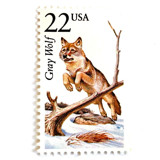 Gray Wolf Postage Stamps | North American Wildlife Series | Vintage Unused USPS Postage 22c | Pack of 10 Postage Stamps