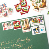 Christmas Morning Vintage Postage Set // Set of 5 //  UNUSED // Santa & Toys Postage Stamps