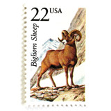 Bighorn Sheep Postage Stamps | North American Wildlife Series | Vintage Unused USPS Postage 22c | Pack of 10 Postage Stamps