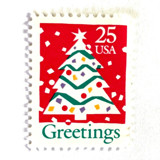 "Christmas Tree and Greetings" Postage Stamps | Contemporary Christmas Series | Unused USPS Postage 25c | Pack of 10 Postage Stamps