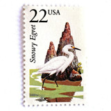 Snowy Egret Postage Stamps | North American Wildlife Series | Vintage Unused USPS Postage 22c | Pack of 10 Postage Stamps