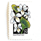 Sweet White Violet Postage Stamps | American Wildflower Series | White Green Flower | Botanical | Vintage Unused USPS Postage 29c | Pack of 10 Postage Stamps