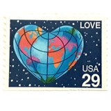 Heart-Shaped Globe Postage Stamps | Love Series | Earth Heart | Wedding Stamps | Valentine | Vintage Unused USPS Postage 29c | Pack of 20 Postage Stamps