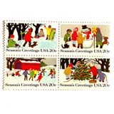 "Season's Greetings" Set of 4 Postage Stamps | Contemporary Christmas Series | Unused USPS Postage 20c each stamp/80c total per set | Pack of 10 Sets Postage Stamps