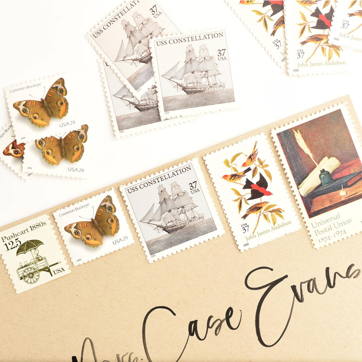 Neutral and Brown Butterfly and Ships Postage Set // 1.205 // Set of 5