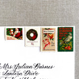 Christmas Green Wreath Vintage Postage, 10 Sets Postage Stamps