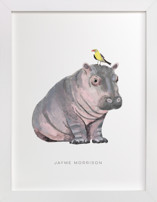 baby hippo and bird Nursery Art Prints