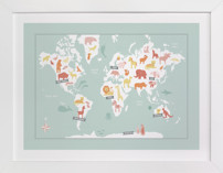 Animal World Map Nursery Art Prints