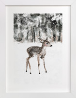 winter baby deer Nursery Art Prints