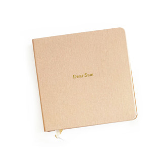 Custom Text Foil Embossed Square Linen Notebook | Gold Foil on Sand Linen Notebook