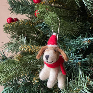 Felt Ornament - Jack Russell Dog with Christmas Hat Ornaments