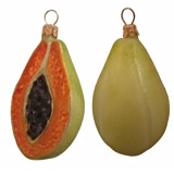 Papaya Polish Mouth Blown Glass Christmas Ornament Set of 2 Ornaments