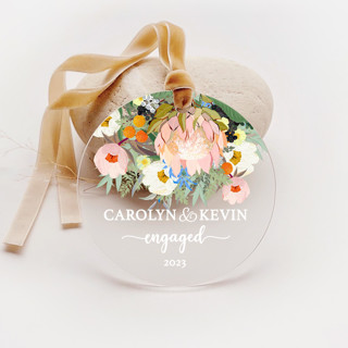 Personalized Acrylic Pink Protea Engagement Ornament, Set of 1 Ornaments