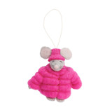 Felt Puffer Coat Mouse Ornament-Pink Ornaments
